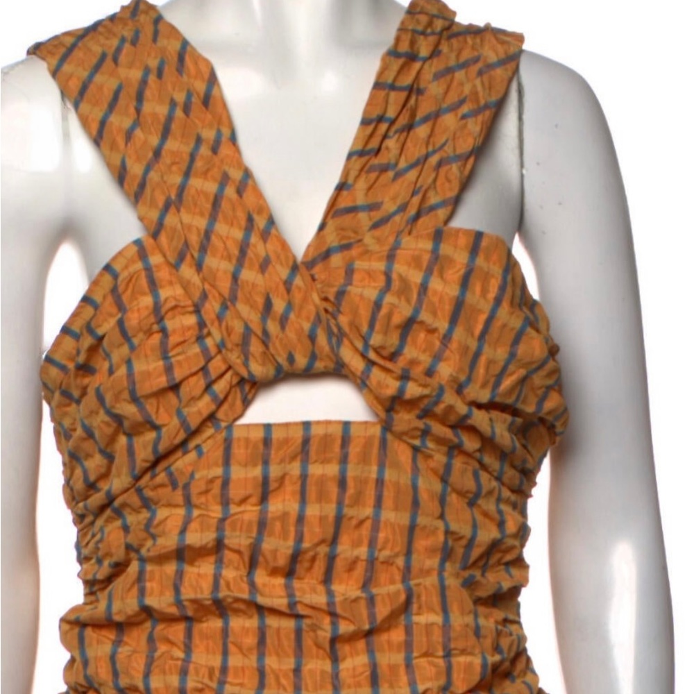 Cinq a Sept orange plaid dress with ruffles